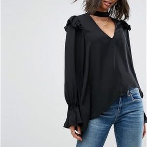 ASOS Black asymmetrical blouse long sleeves US 6
